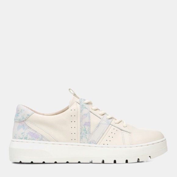 Vionic Shoes - Vionic Cream Leather Sneakers with Pastel Floral Accents